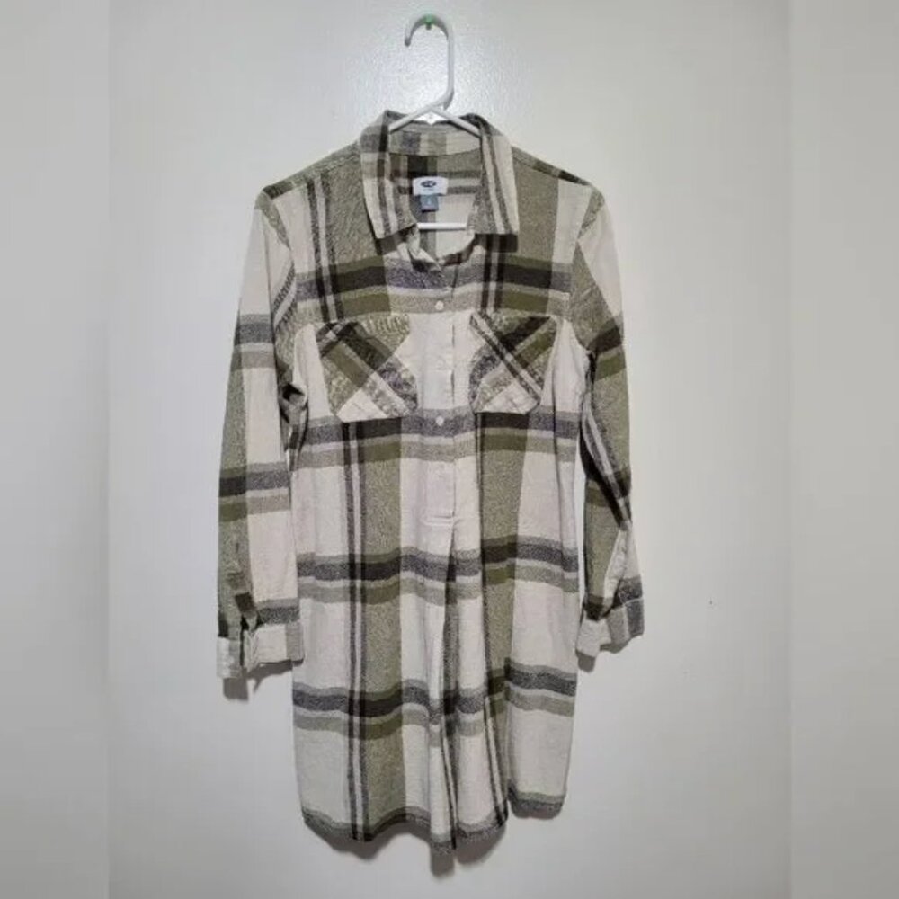 Old Navy Olive and Cream Plaid Shirt Dress